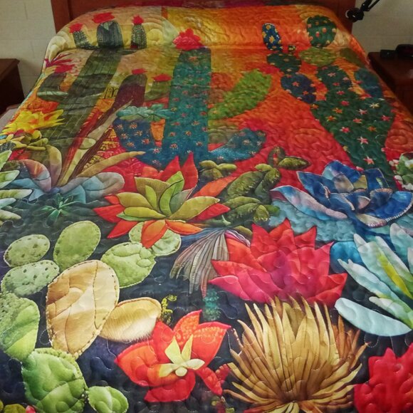 Vantique Flowering Cactus King Quilt Bedspread & Shams Southwest Desert 104x 94 - Picture 3 of 5